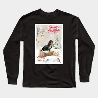 Black And Tan Dachshund Puppy Merry Christmas Santa Dog Long Sleeve T-Shirt